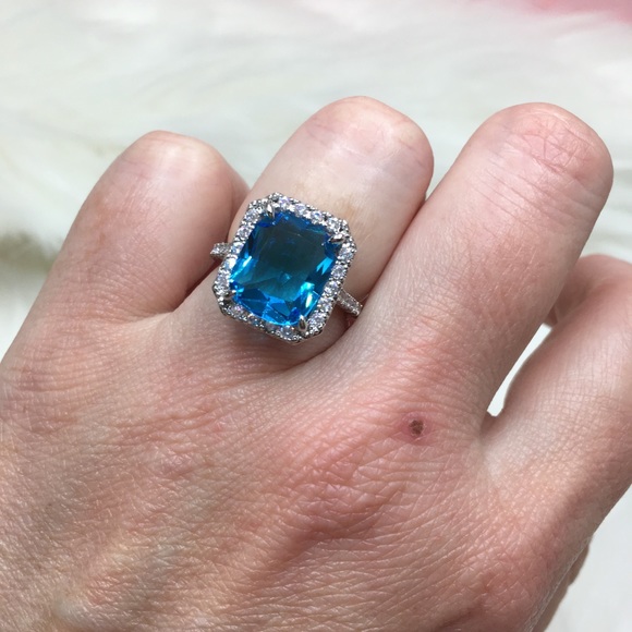 ❌ SOLD ❌ 14k white gold blue diamond ring halo - Picture 8 of 13